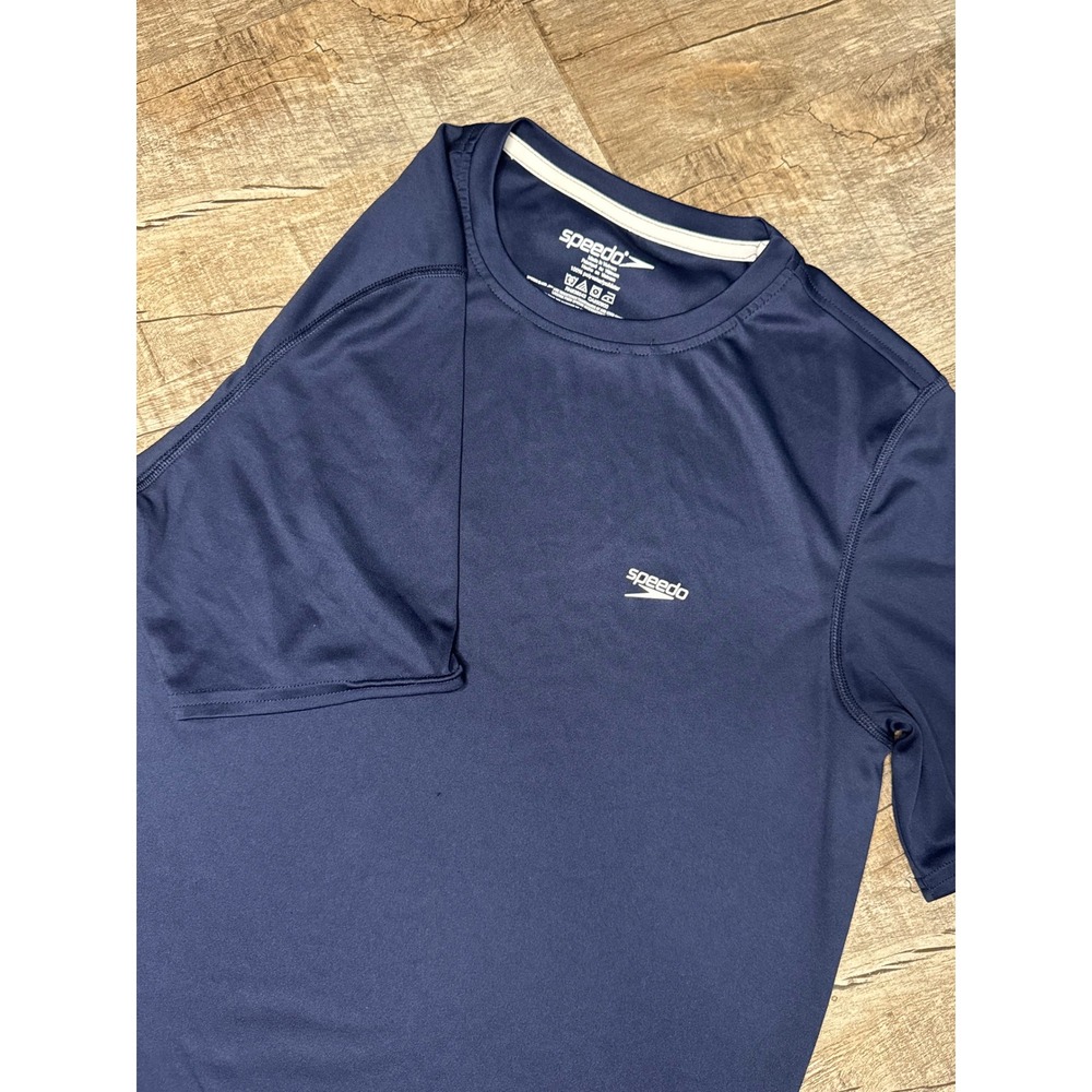 Speedo Mens Navy Blue Short Sleeve Rash Guard Swim Shirt Size Small